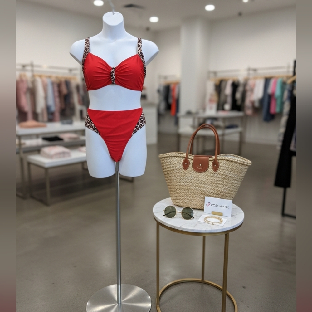 Red & Leopard Bikini Set | 4XL | High-Waisted | Supportive Top